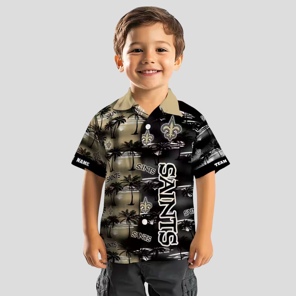 New Orleans Saints Hawaiian Aloha Shirt, Gold Palm Silhouette NFL Fan Edition
