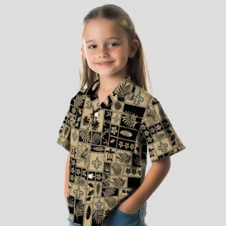 New Orleans Saints Hawaiian Shirt - Tropical Gold Black Patchwork Design