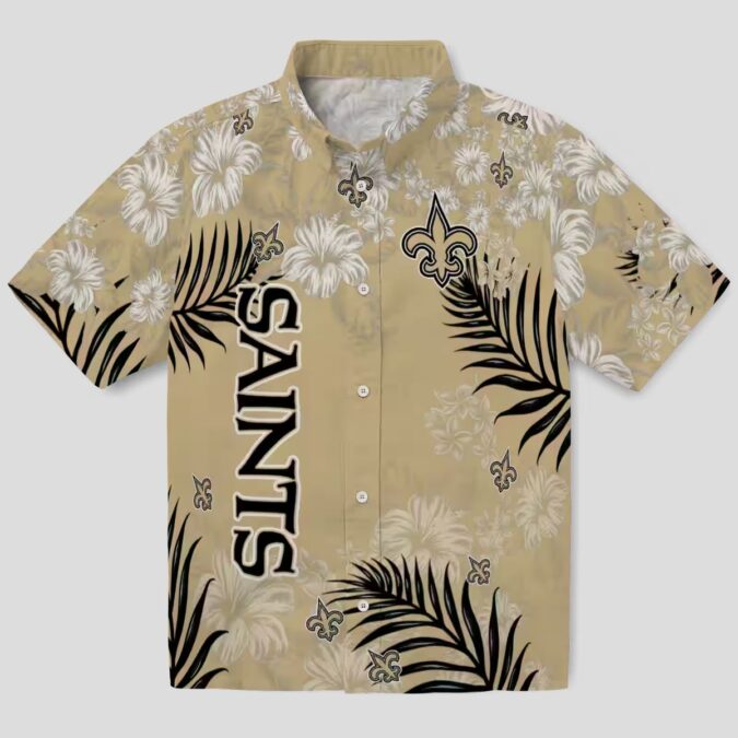 New Orleans Saints Hibiscus Hawaiian Shirt, Limited Edition Gold Tropical NFL Shirt