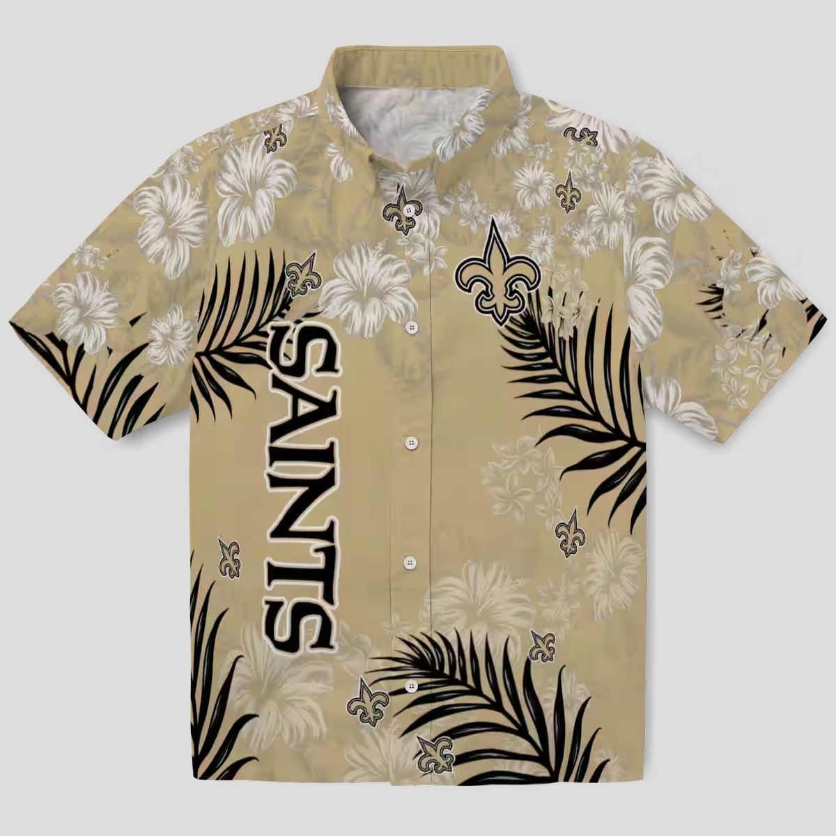 New Orleans Saints Hibiscus Hawaiian Shirt, Limited Edition Gold Tropical NFL Shirt