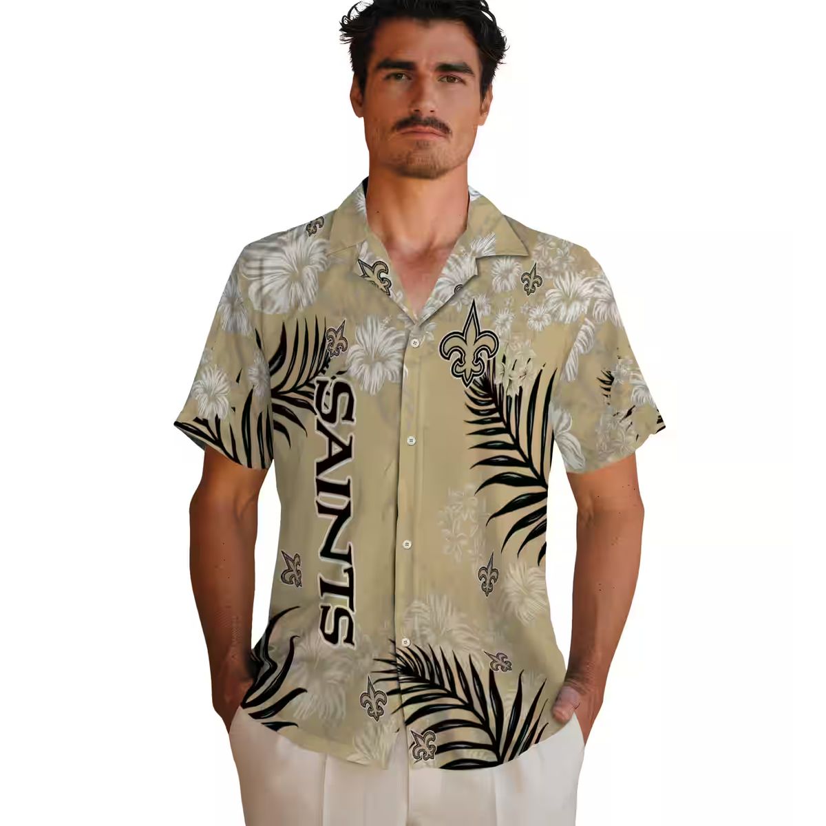 New Orleans Saints Hibiscus Hawaiian Shirt, Limited Edition Gold Tropical NFL Shirt
