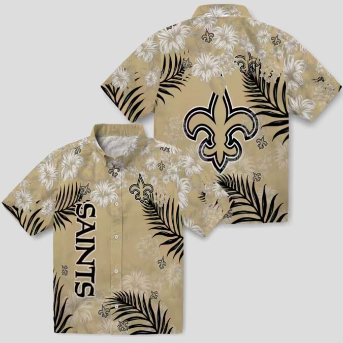 New Orleans Saints Hibiscus Hawaiian Shirt, Limited Edition Gold Tropical NFL Shirt