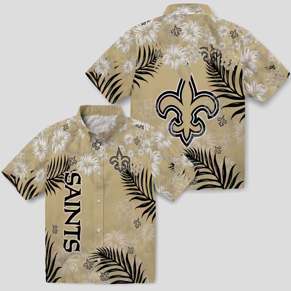 New Orleans Saints Hibiscus Hawaiian Shirt, Limited Edition Gold Tropical NFL Shirt