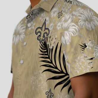 New Orleans Saints Hibiscus Hawaiian Shirt, Limited Edition Gold Tropical NFL Shirt