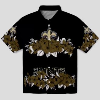 New Orleans Saints Hibiscus Stripe Hawaiian Shirt - Gold Black Theme Outfit