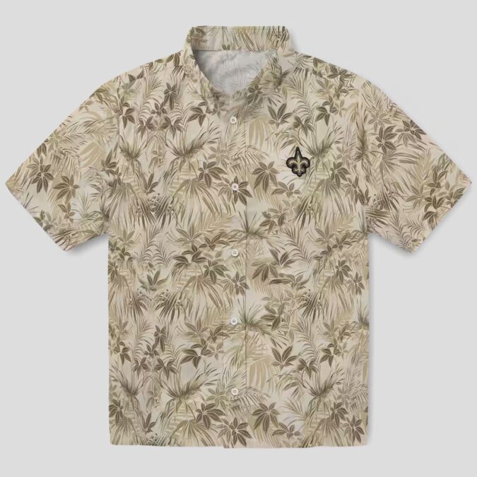 New Orleans Saints Leaf Print Hawaiian Shirt, NFL Football Summer Vacation Wear