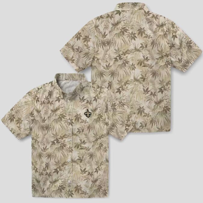 New Orleans Saints Leaf Print Hawaiian Shirt, NFL Football Summer Vacation Wear