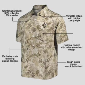 New Orleans Saints Leaf Print Hawaiian Shirt, NFL Football Summer Vacation Wear