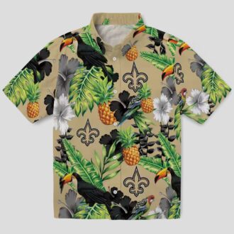 New Orleans Saints NFL Hawaiian Shirt, Pineapple Toucan Hibiscus Gold Green Shirt