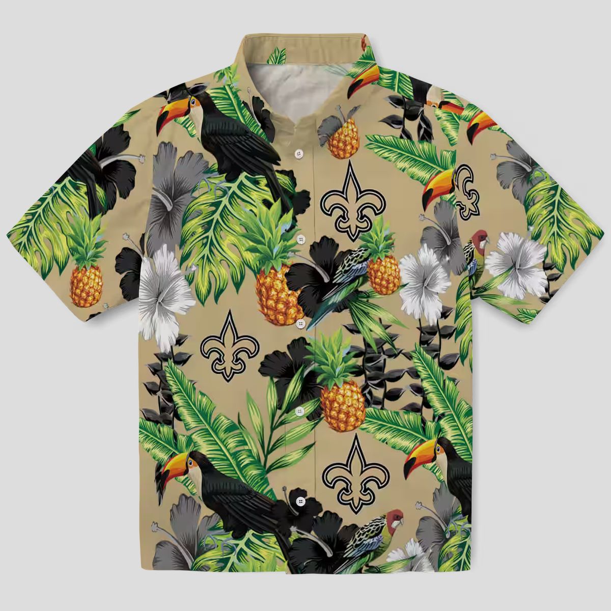 New Orleans Saints NFL Hawaiian Shirt, Pineapple Toucan Hibiscus Gold Green Shirt