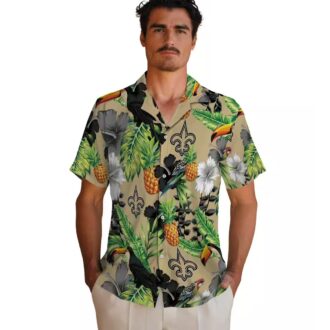 New Orleans Saints NFL Hawaiian Shirt, Pineapple Toucan Hibiscus Gold Green Shirt