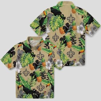New Orleans Saints NFL Hawaiian Shirt, Pineapple Toucan Hibiscus Gold Green Shirt
