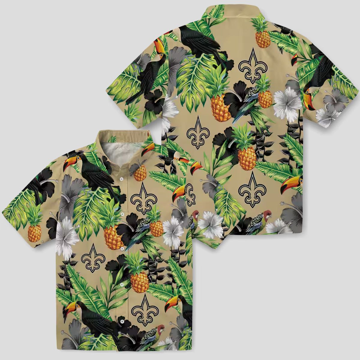 New Orleans Saints NFL Hawaiian Shirt, Pineapple Toucan Hibiscus Gold Green Shirt