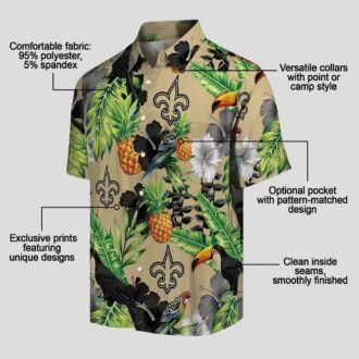 New Orleans Saints NFL Hawaiian Shirt, Pineapple Toucan Hibiscus Gold Green Shirt