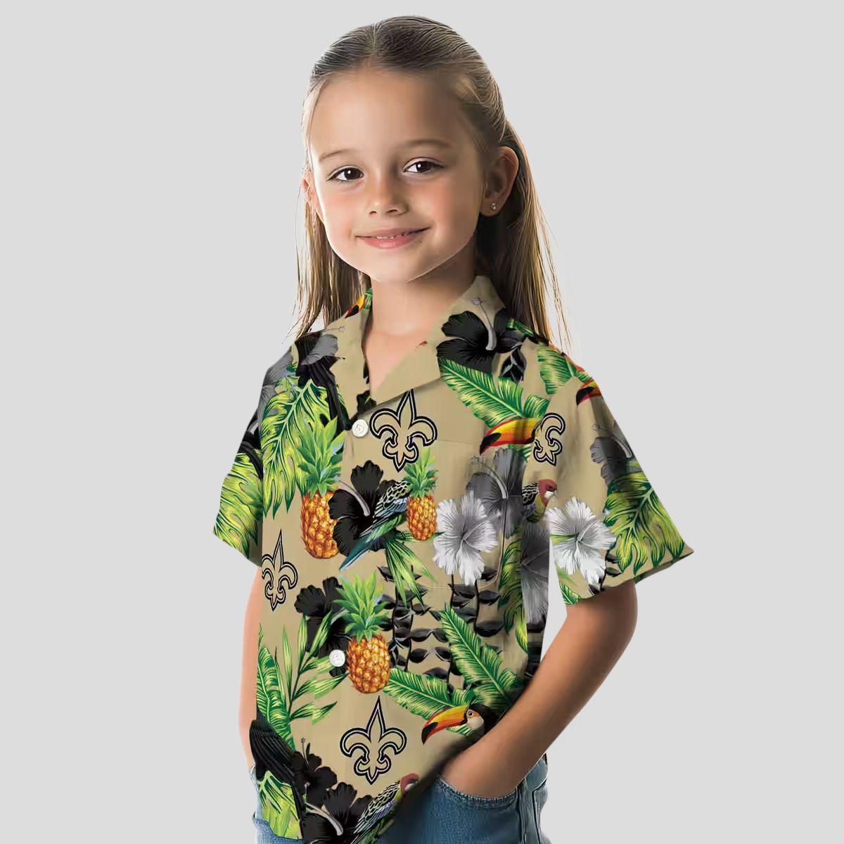 New Orleans Saints NFL Hawaiian Shirt, Pineapple Toucan Hibiscus Gold Green Shirt