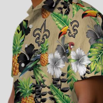 New Orleans Saints NFL Hawaiian Shirt, Pineapple Toucan Hibiscus Gold Green Shirt