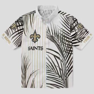 New Orleans Saints Palm Print Hawaiian Shirt - Black Gold Stripes, Fast Shipping USA
