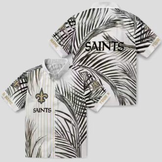 New Orleans Saints Palm Print Hawaiian Shirt - Black Gold Stripes, Fast Shipping USA
