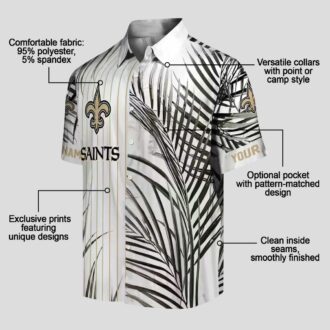 New Orleans Saints Palm Print Hawaiian Shirt - Black Gold Stripes, Fast Shipping USA