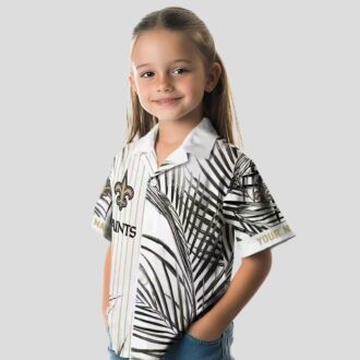 New Orleans Saints Palm Print Hawaiian Shirt - Black Gold Stripes, Fast Shipping USA