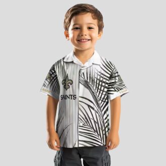 New Orleans Saints Palm Print Hawaiian Shirt - Black Gold Stripes, Fast Shipping USA