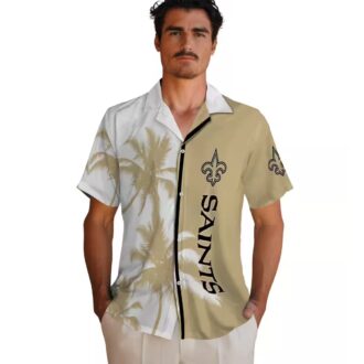 New Orleans Saints Palm Tree Hawaiian Shirt, Gold White NFL Beachwear for Fans