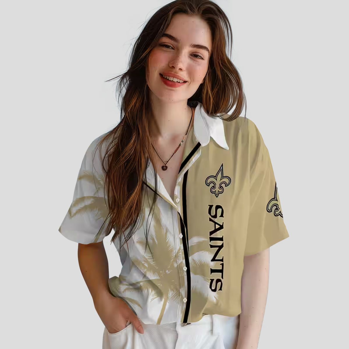 New Orleans Saints Palm Tree Hawaiian Shirt, Gold White NFL Beachwear for Fans