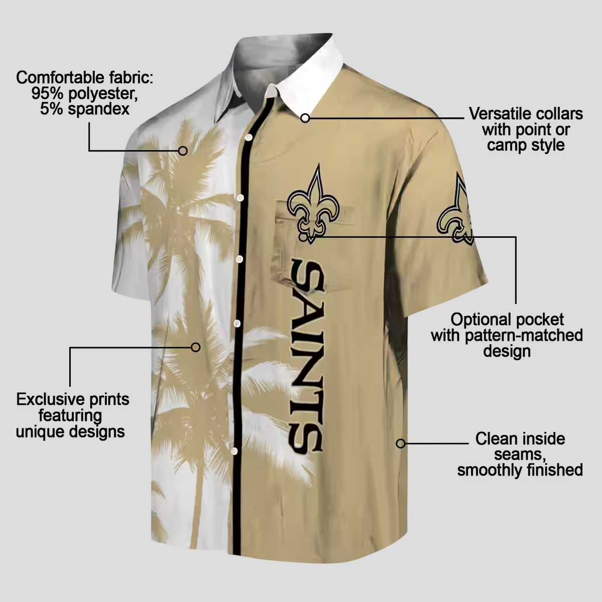 New Orleans Saints Palm Tree Hawaiian Shirt, Gold White NFL Beachwear for Fans