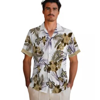 New Orleans Saints Patriotic Hawaiian Shirt, Gold & White Hibiscus NFL Fan Apparel