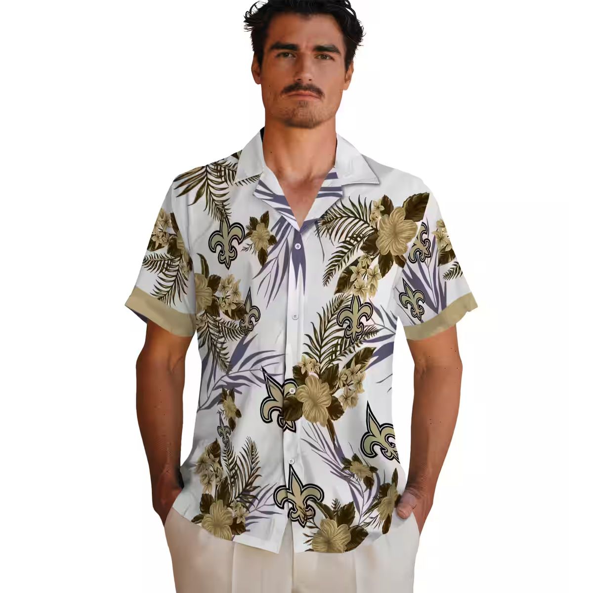 New Orleans Saints Patriotic Hawaiian Shirt, Gold & White Hibiscus NFL Fan Apparel