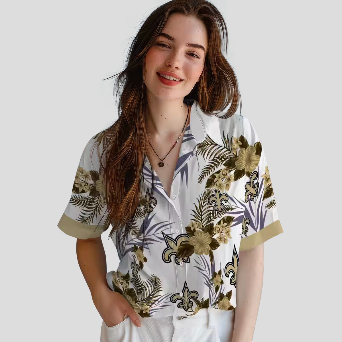 New Orleans Saints Patriotic Hawaiian Shirt, Gold & White Hibiscus NFL Fan Apparel