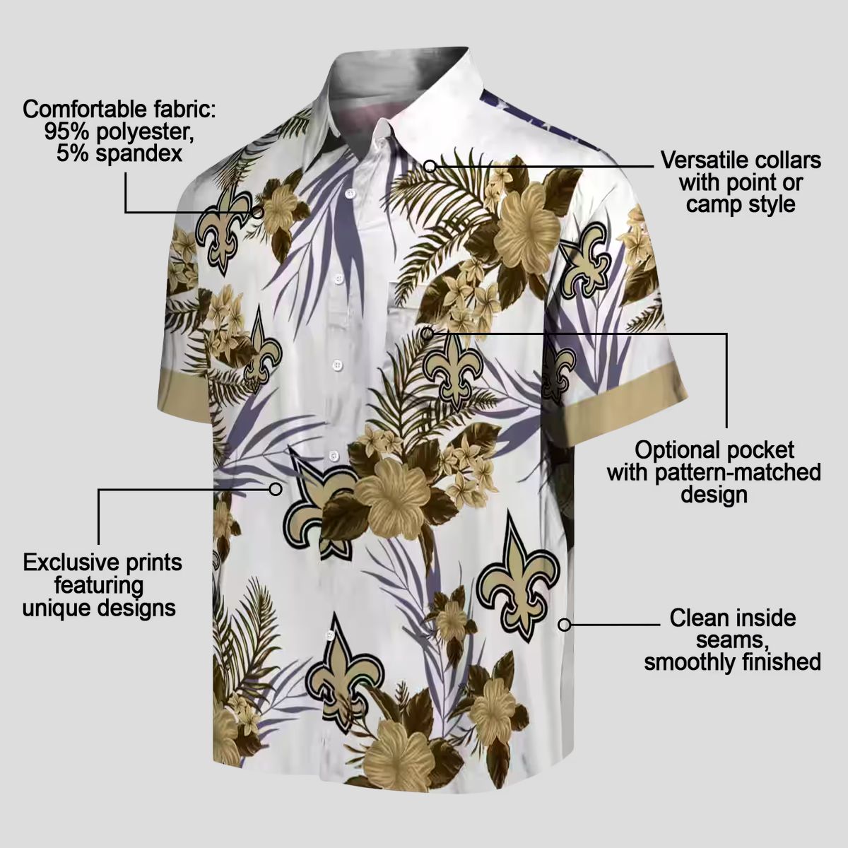 New Orleans Saints Patriotic Hawaiian Shirt, Gold & White Hibiscus NFL Fan Apparel