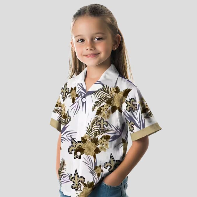 New Orleans Saints Patriotic Hawaiian Shirt, Gold & White Hibiscus NFL Fan Apparel
