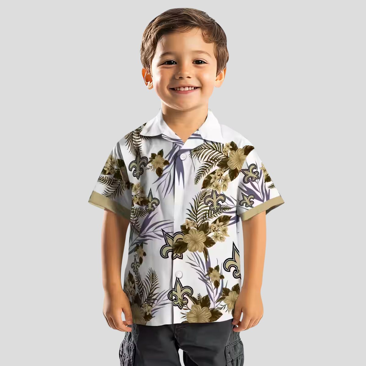 New Orleans Saints Patriotic Hawaiian Shirt, Gold & White Hibiscus NFL Fan Apparel