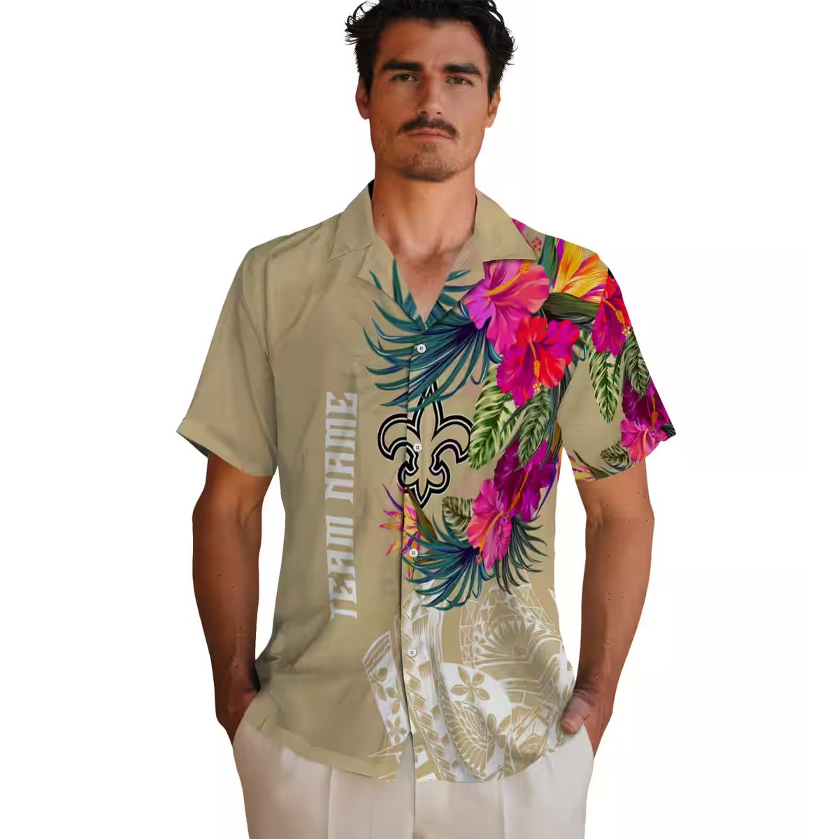 New Orleans Saints Polynesian Gold Shirt, Tropical Floral Hawaiian NFL Apparel