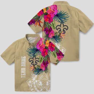 New Orleans Saints Polynesian Gold Shirt, Tropical Floral Hawaiian NFL Apparel
