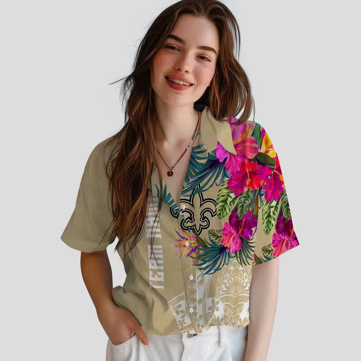 New Orleans Saints Polynesian Gold Shirt, Tropical Floral Hawaiian NFL Apparel