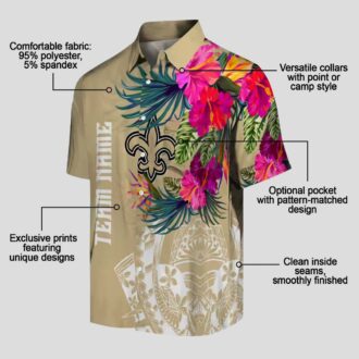 New Orleans Saints Polynesian Gold Shirt, Tropical Floral Hawaiian NFL Apparel