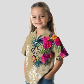 New Orleans Saints Polynesian Gold Shirt, Tropical Floral Hawaiian NFL Apparel