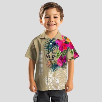 New Orleans Saints Polynesian Gold Shirt, Tropical Floral Hawaiian NFL Apparel