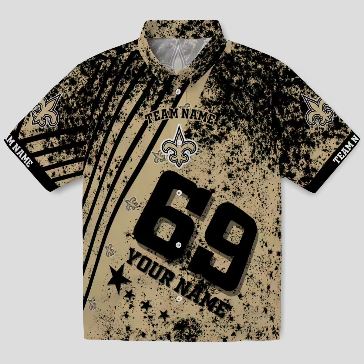 New Orleans Saints Star Stripes Gold Hawaiian Shirt, Custom NFL Fan Gear for Vacation