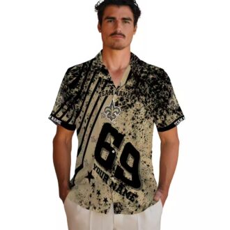 New Orleans Saints Star Stripes Gold Hawaiian Shirt, Custom NFL Fan Gear for Vacation