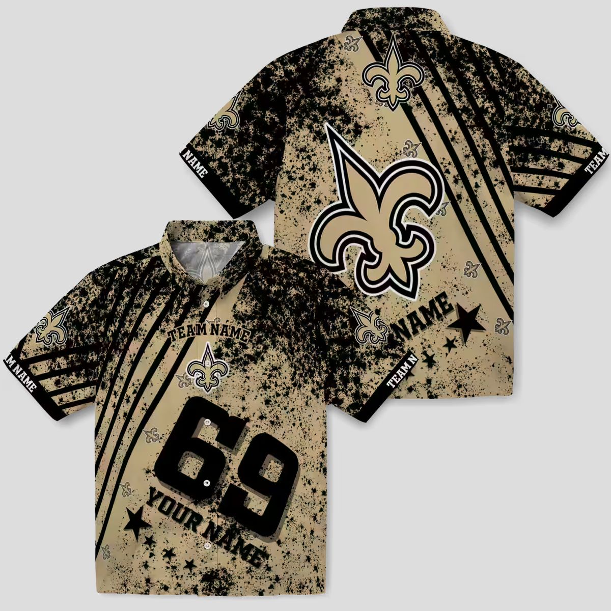 New Orleans Saints Star Stripes Gold Hawaiian Shirt, Custom NFL Fan Gear for Vacation