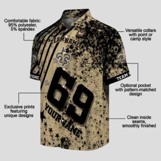 New Orleans Saints Star Stripes Gold Hawaiian Shirt, Custom NFL Fan Gear for Vacation
