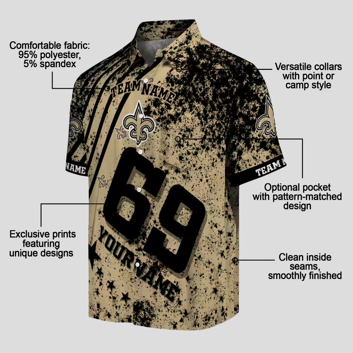 New Orleans Saints Star Stripes Gold Hawaiian Shirt, Custom NFL Fan Gear for Vacation
