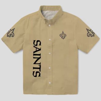 New Orleans Saints Stuart Minion Hawaiian Shirt, Gold Tropical Aloha Buton Up