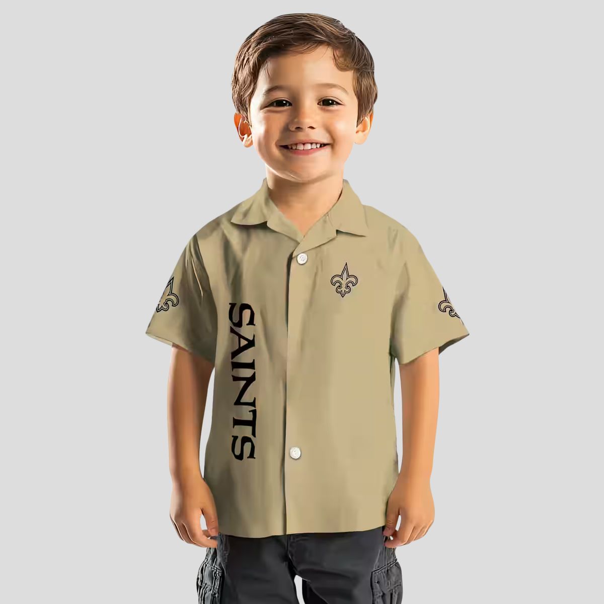 New Orleans Saints Stuart Minion Hawaiian Shirt, Gold Tropical Aloha Buton Up