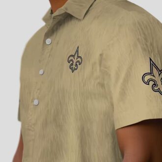 New Orleans Saints Stuart Minion Hawaiian Shirt, Gold Tropical Aloha Buton Up