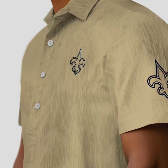 New Orleans Saints Stuart Minion Hawaiian Shirt, Gold Tropical Aloha Buton Up
