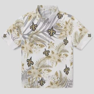 New Orleans Saints Summer Beach Shirt - White & Gold Hibiscus Palm NFL Edition